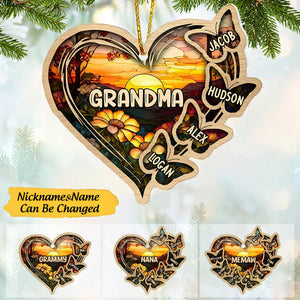 Personalized Christmas Mom Grandma Butterfly Heart Stained Glass Pattern Acrylic Ornament