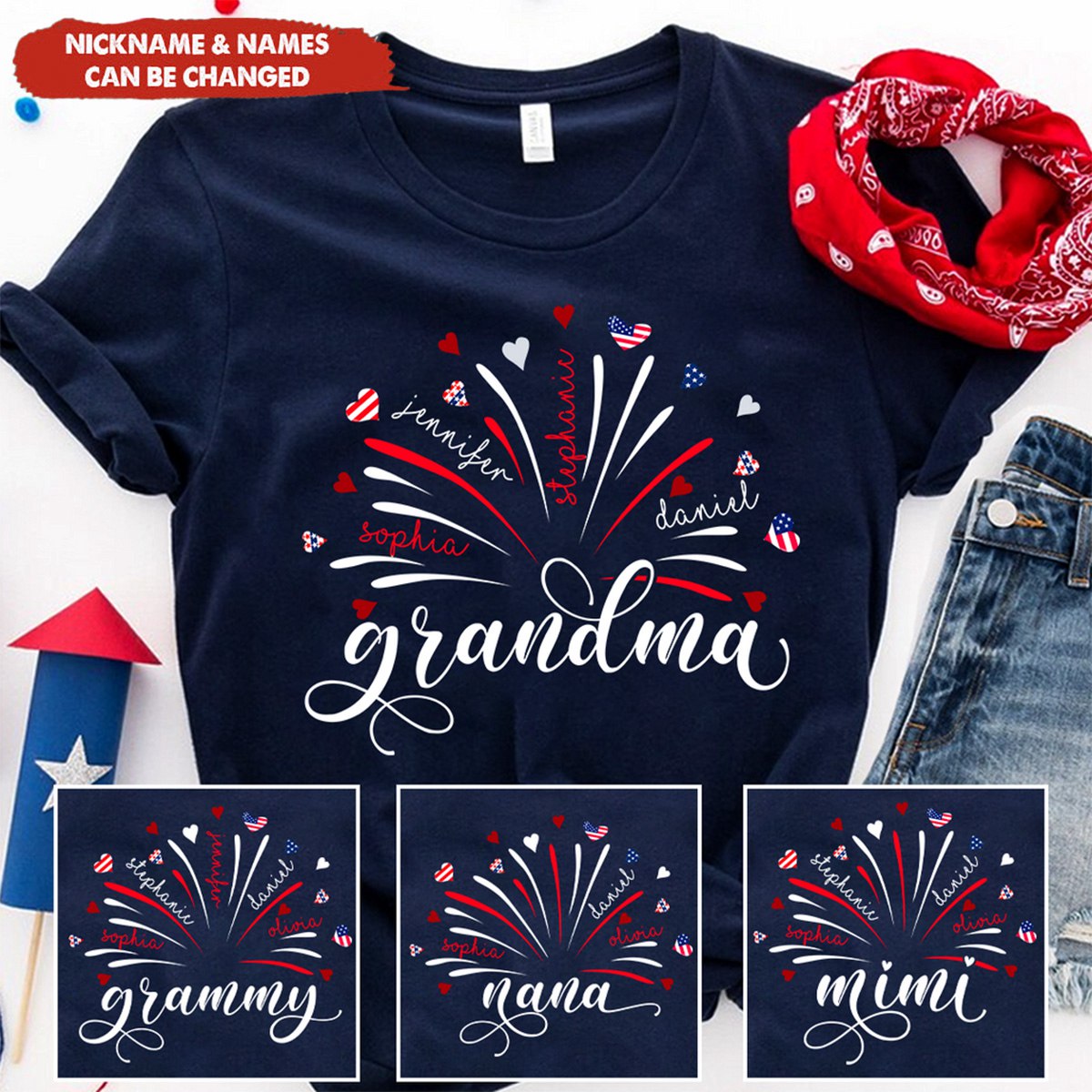 Firework America Flag Grandma And Kids Shirt