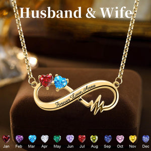 Personalized Engraving Heartbeat Infinity Necklace With Birthstones