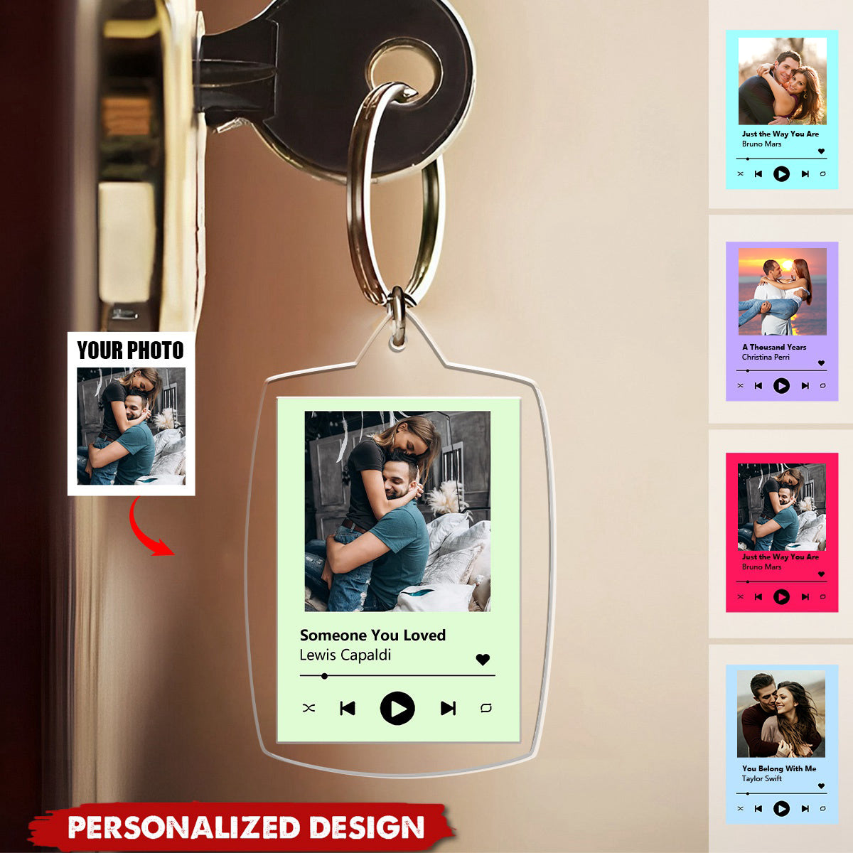 Personalized Music Keychain, Custom Photo Acrylic Keychain