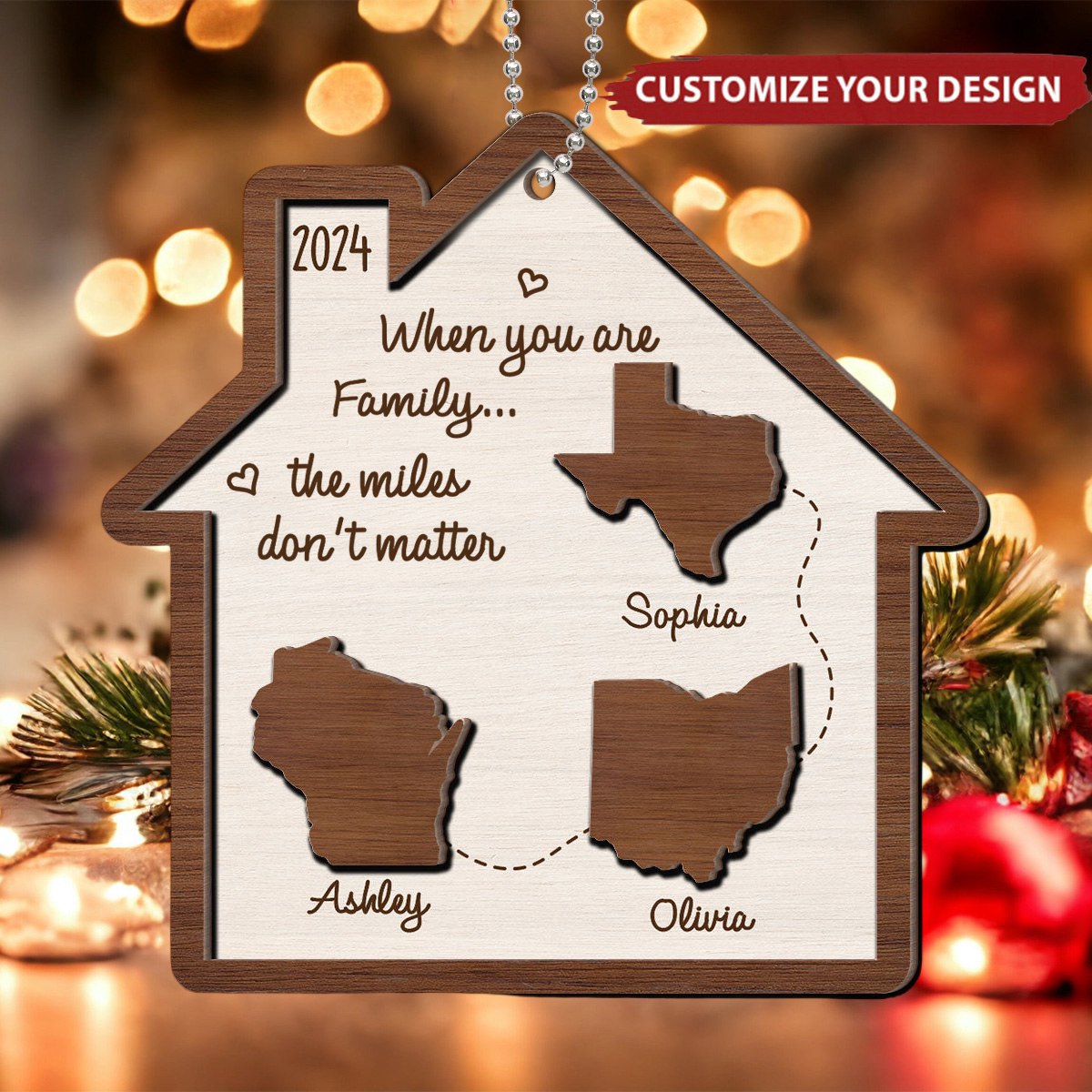 Home Is Where The Heart Is Family State Maps Personalized Wooden Ornament