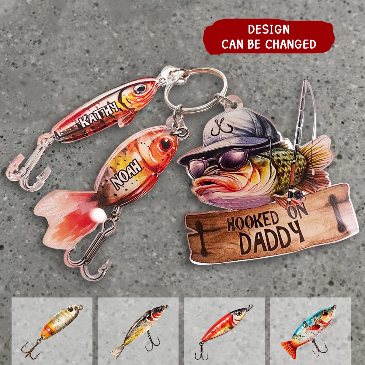 Hooked On Daddy, Dad, Father, Grandpa, Papa - Personalized Acrylic Keychain