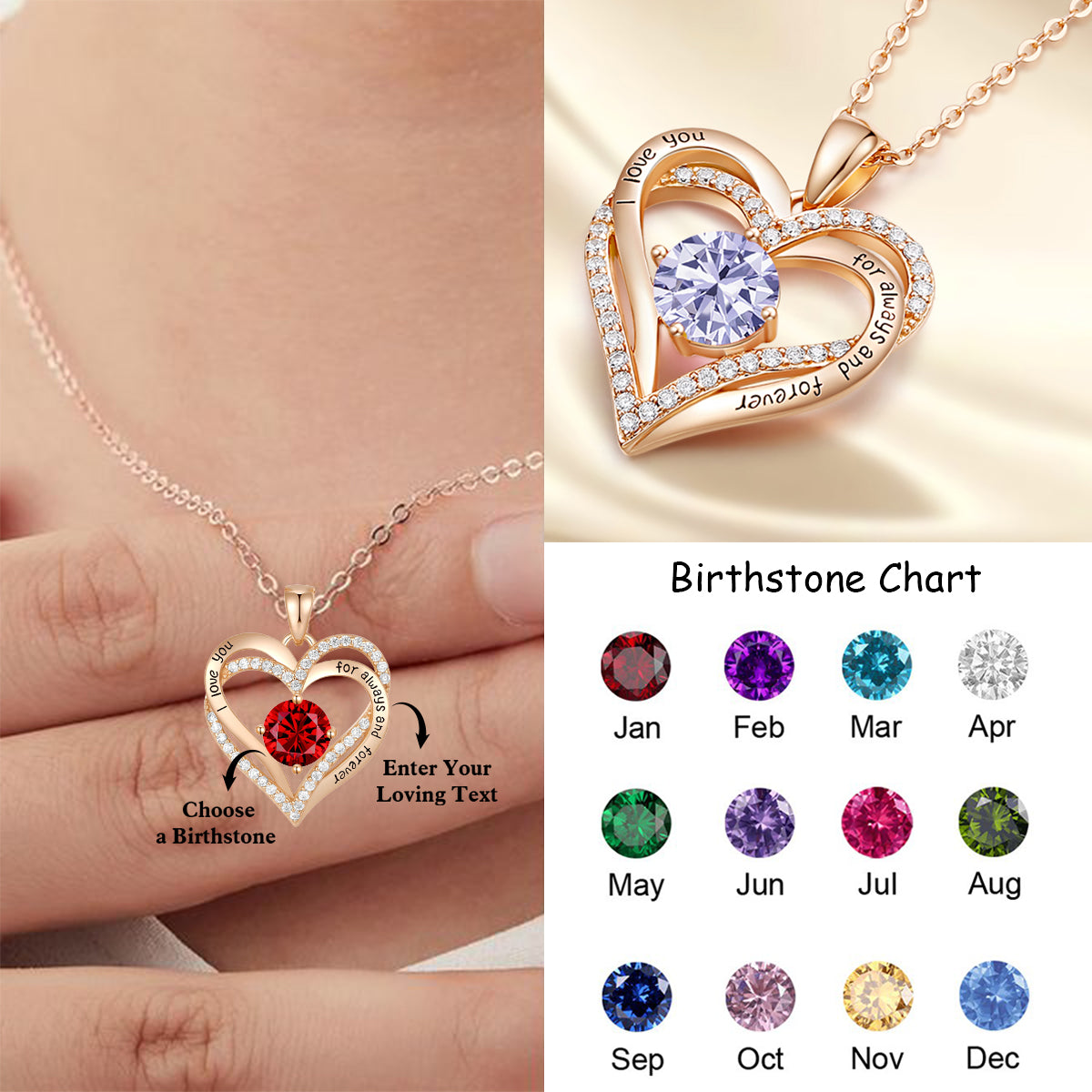 I Love You For Always And Forever - Personalized Promise Birthstones Necklace