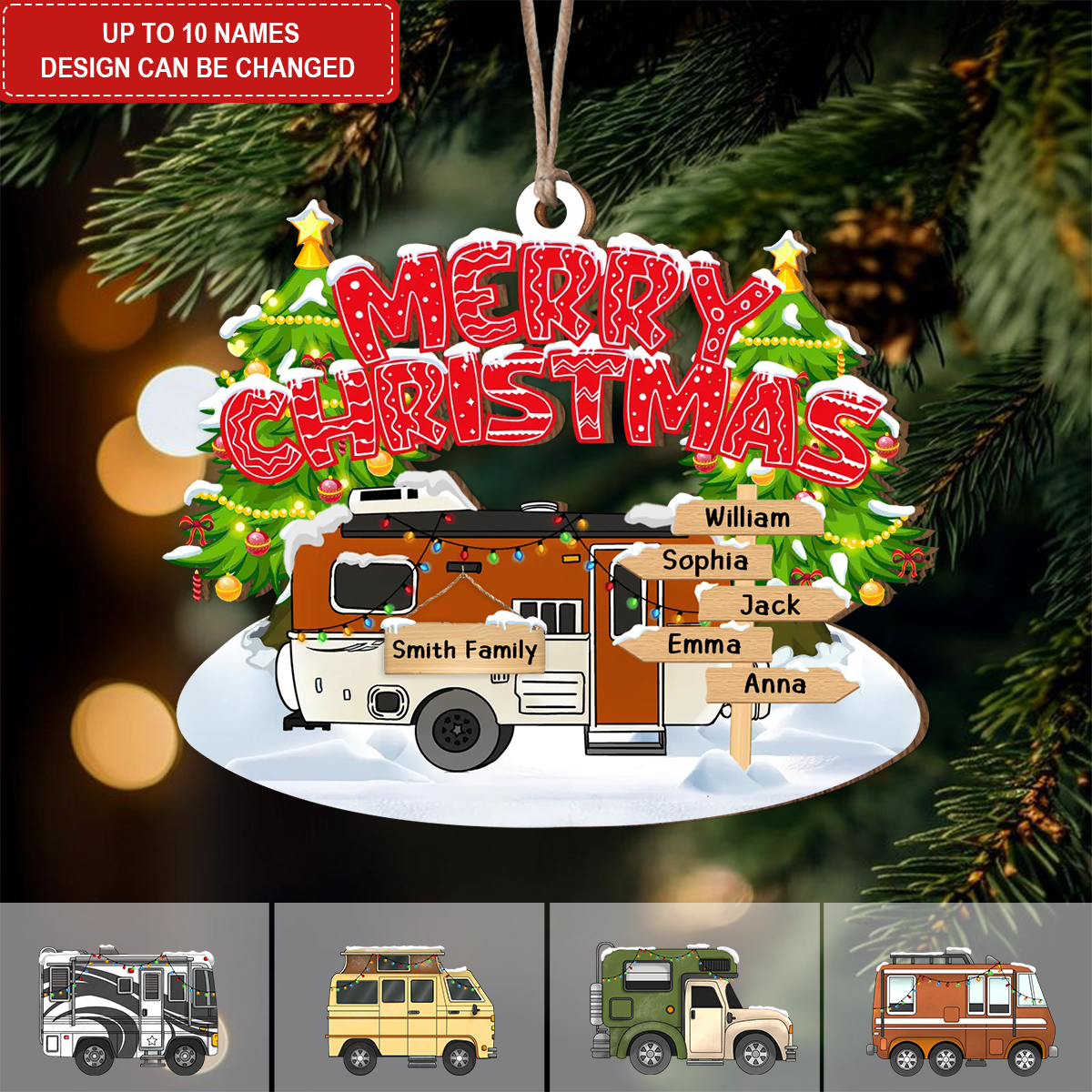 Personalized Merry Christmas Family Camper Ornaments - Gifts for Your Family