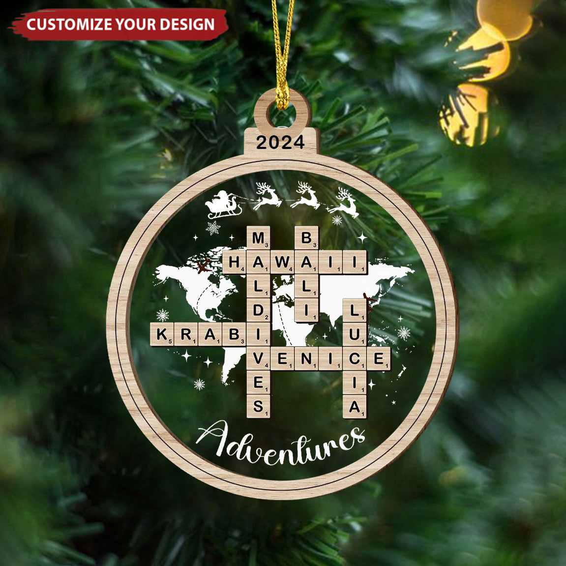 Personalized Travel Adventures Ornament, Crossword Christmas Ornament