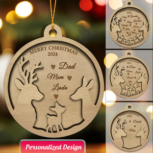 Personalized Deer Family Christmas Wooden Ornament