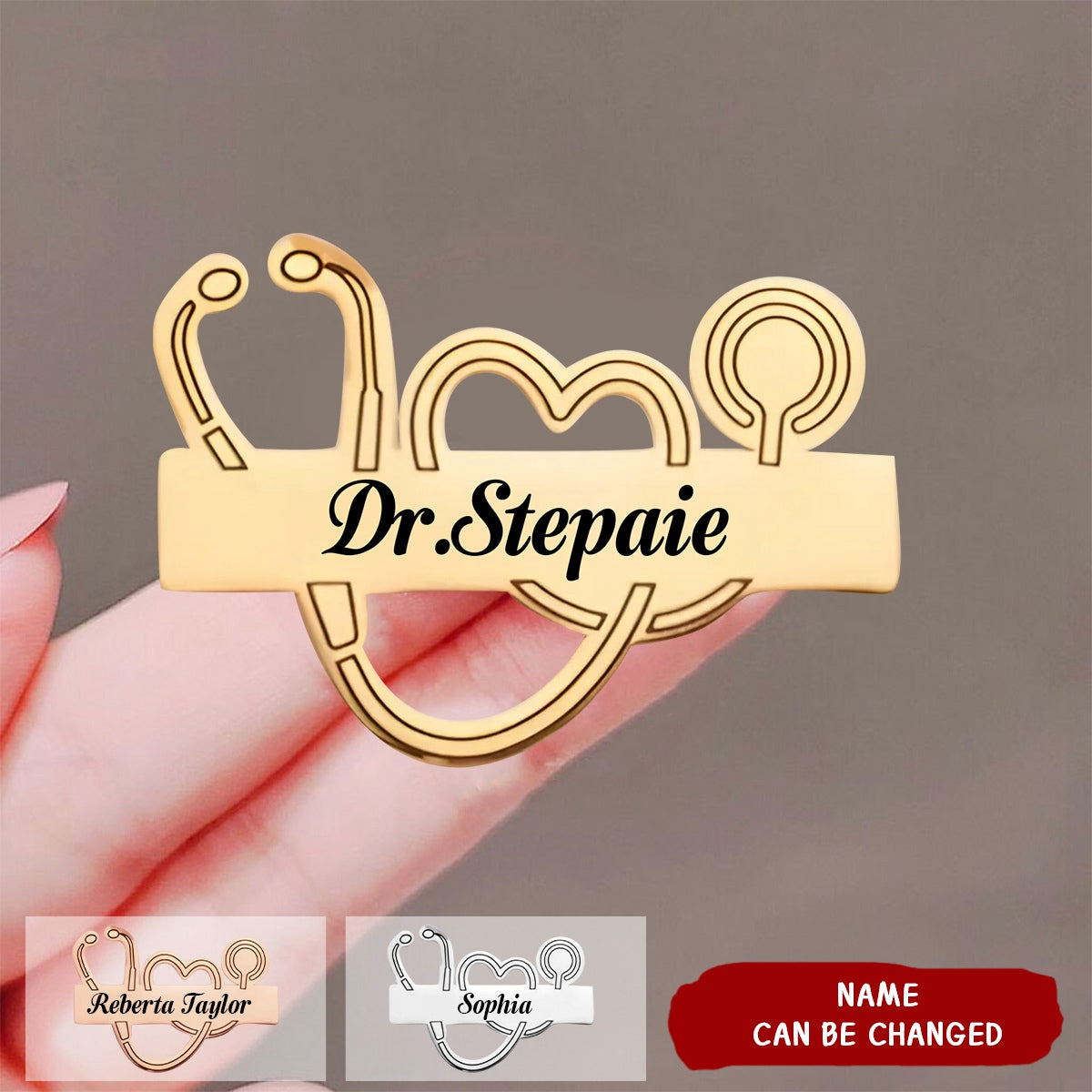 Custom Name Lapel Pin Brooch with Stethoscope Design