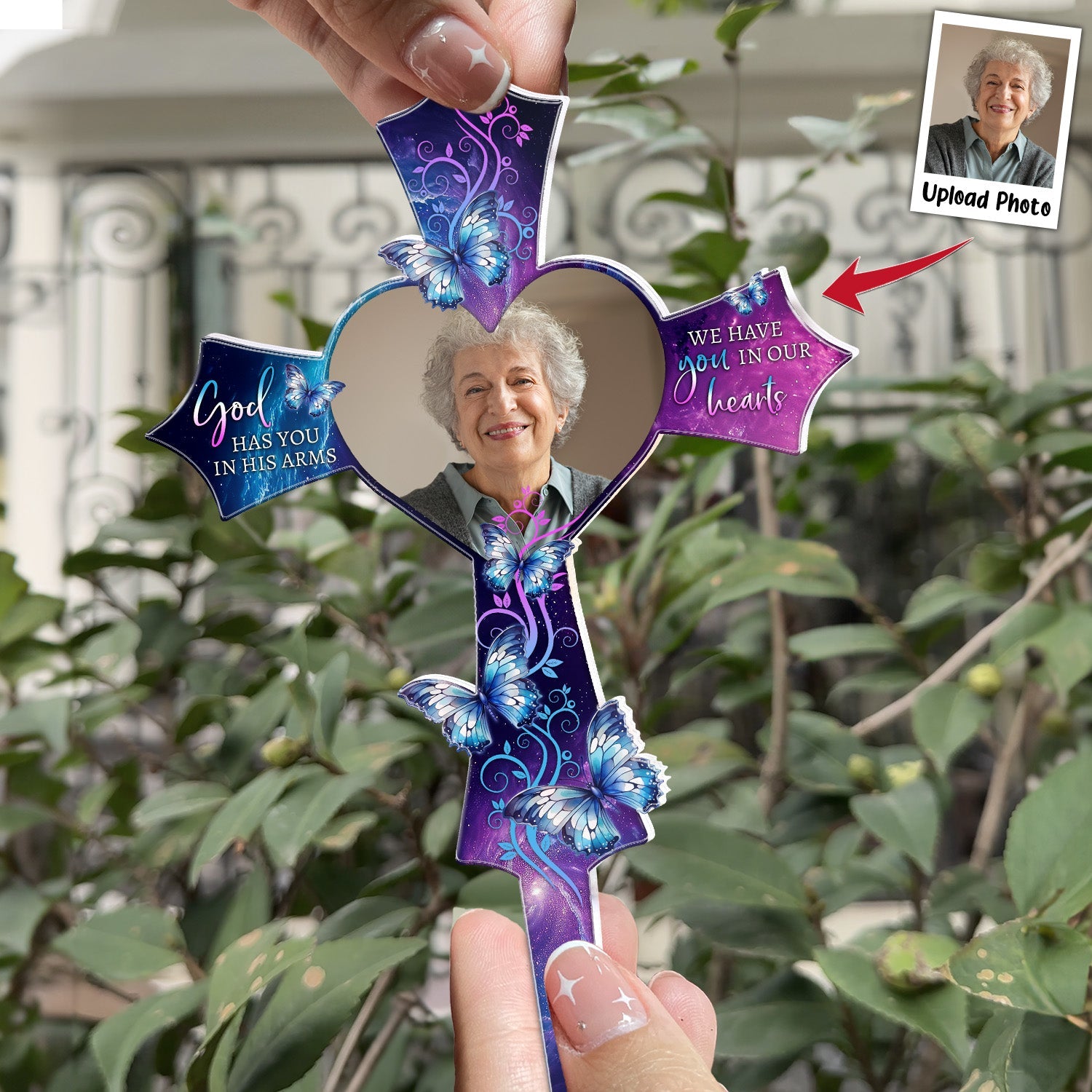 We Have You In Our Hearts - Personalized Photo Garden Stake