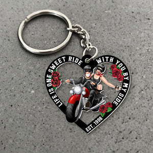 Life Is One Sweet Ride With You - Personalized Biker Couple Keychain - Gift For Couple