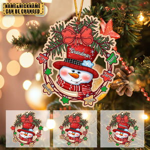 Nana Snowman Christmas Lights Kids Personalized Wooden Ornament