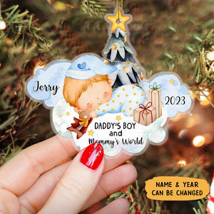 Christmas Gift For Newborn Baby Daddy And Mommy's World Ornament