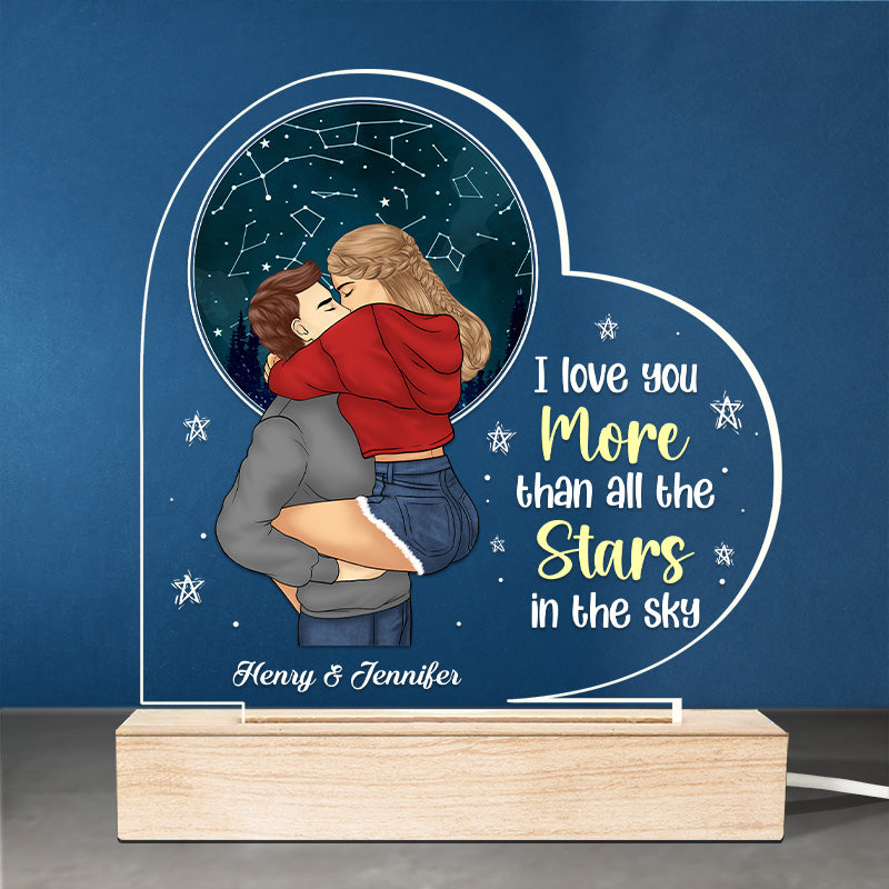 I Love You More Than All The Stars In The Sky - Couple Personalized Custom Heart Shaped 3D LED Light - Gift For Husband Wife, Anniversary