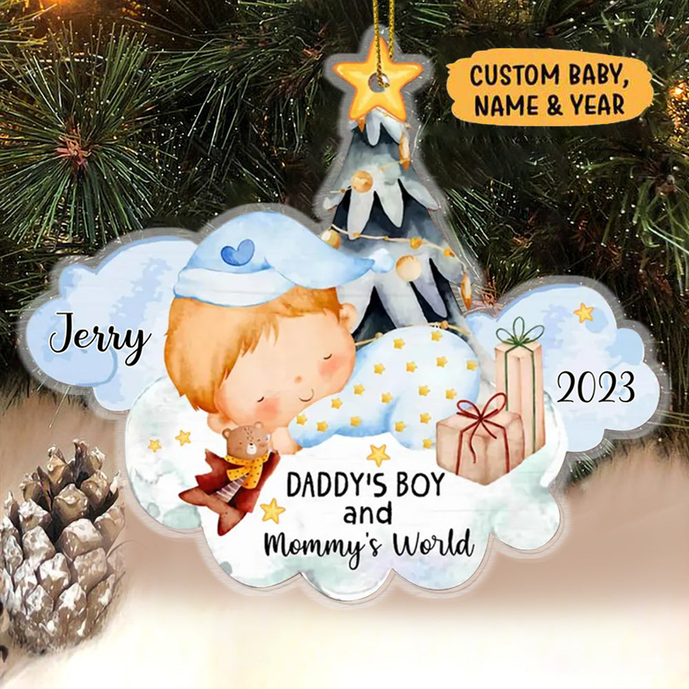 Christmas Gift For Newborn Baby Daddy And Mommy's World Ornament