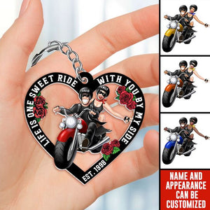 Life Is One Sweet Ride With You - Personalized Biker Couple Keychain - Gift For Couple