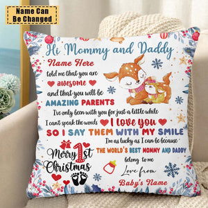 Personalized 1st Baby Christmas Gift Pillow - Mommy And Daddy Version