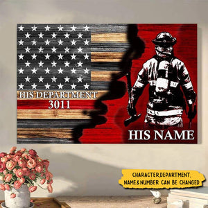 Half Thin Blue and Red Line Flag Personalized Police Officer and Firefighter Canvas