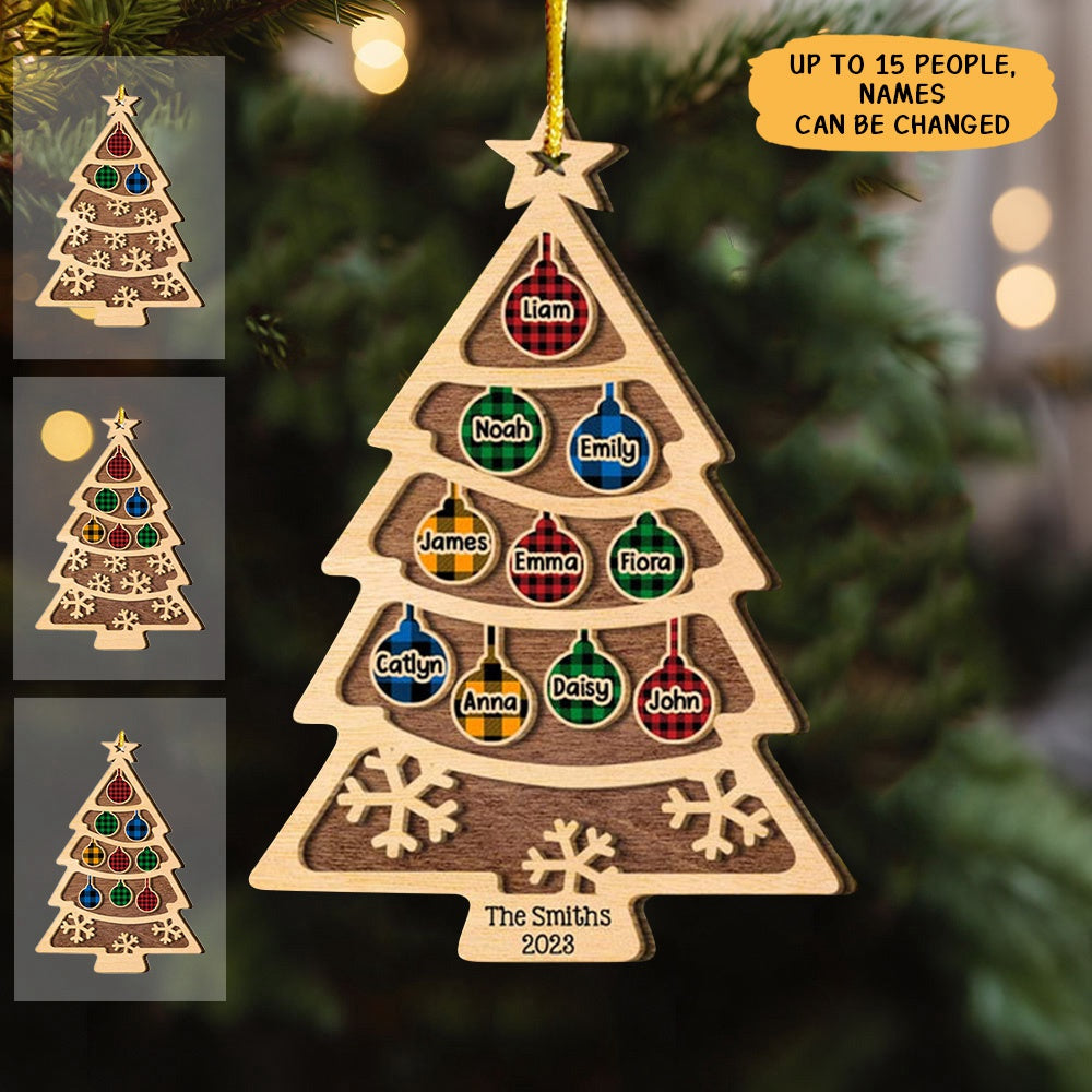 Gift For Family Christmas Tree Personalize Wood Ornament