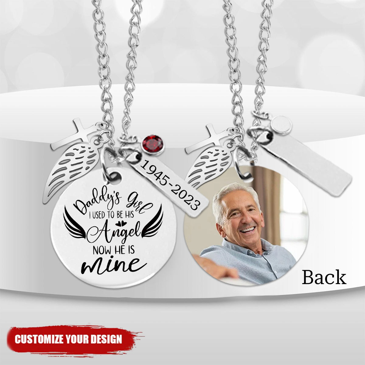 Daddy's Girl, I Used To Be His Angel Now He's Mine Personalized Memorial Necklace with Birthstone