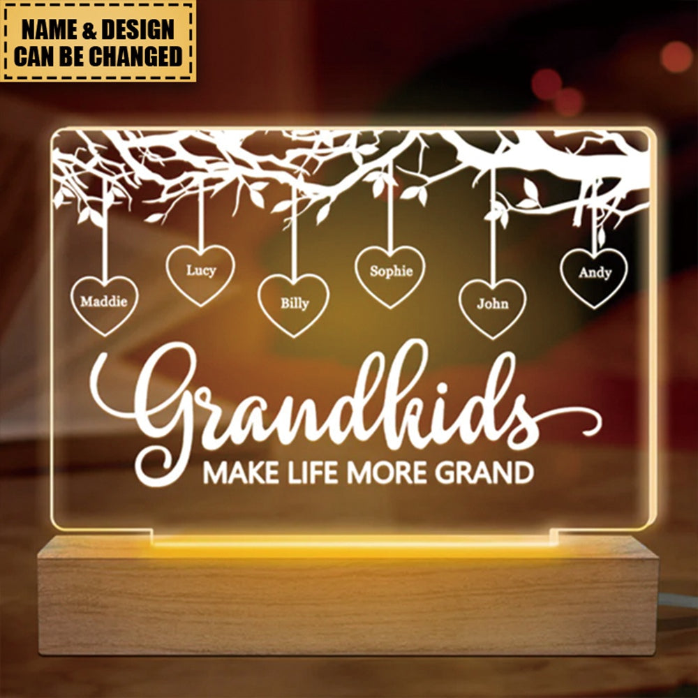 Grandkids Make Life More Grand - Family Personalized Custom Rectangle Shaped 3D LED Light