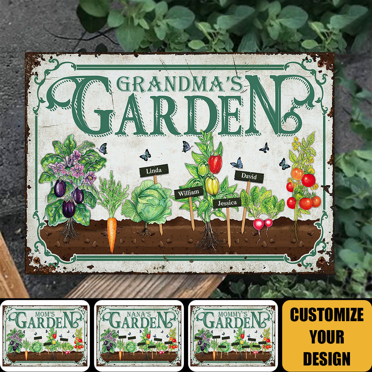 Grandma's Garden Personalized Garden Vegetable Metal Sign