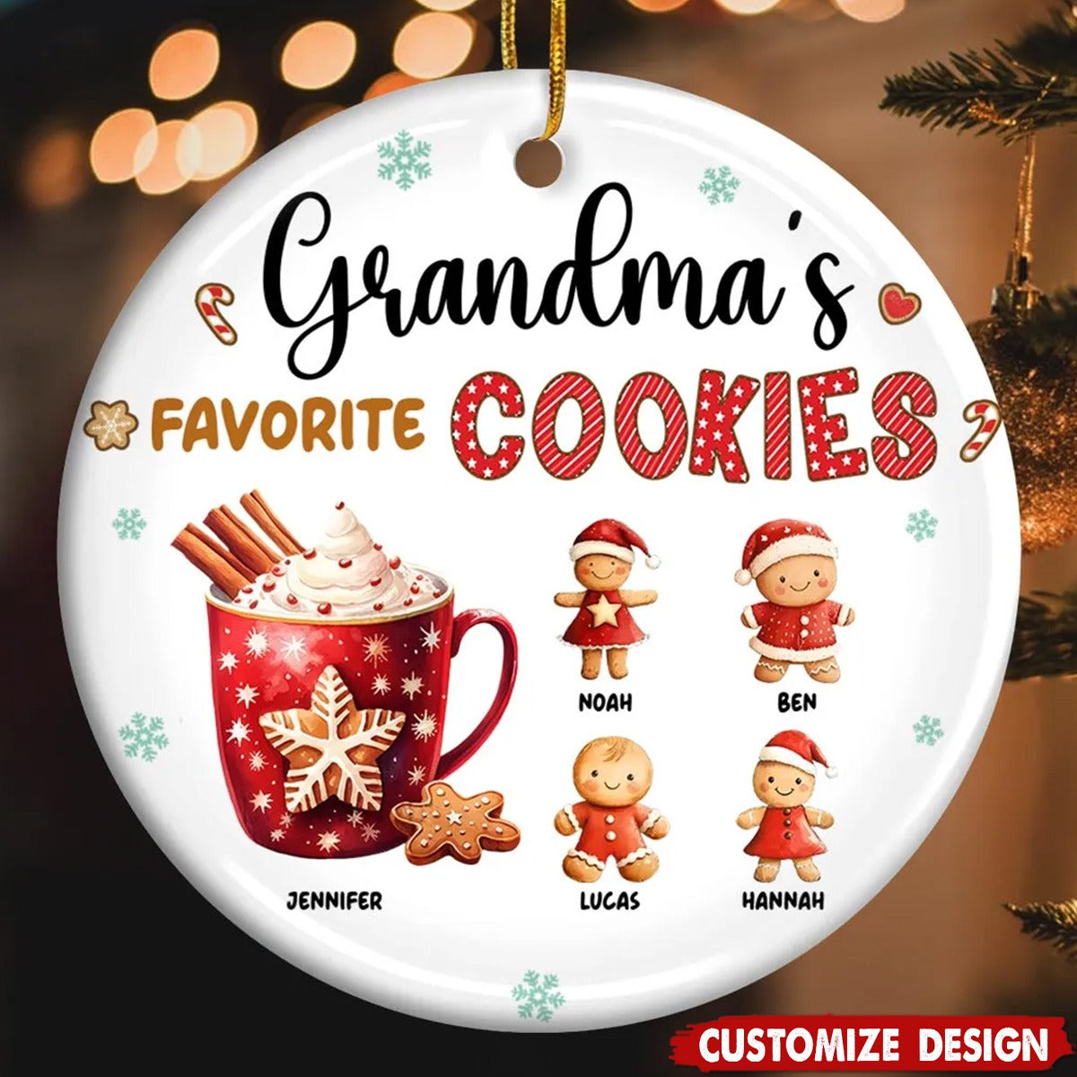 Personalized Grandma's Favorite Cookies Circle Circle Ceramic Ornament