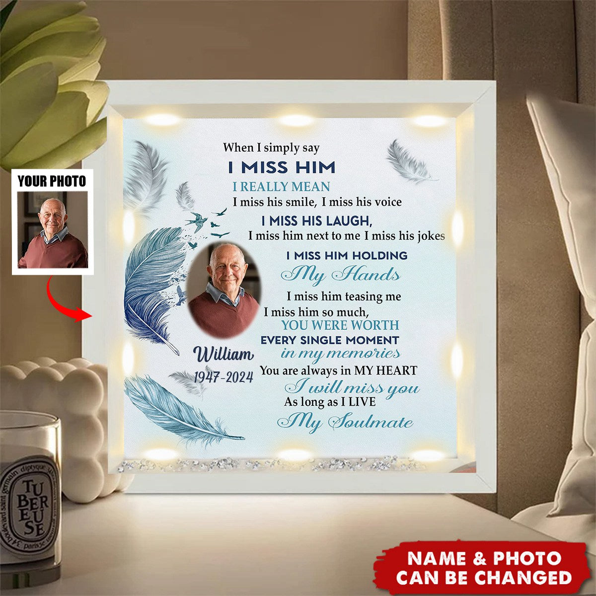 When I Simply Say I Miss Him Personalized Light Up Shadow Box- Remembrance Gift
