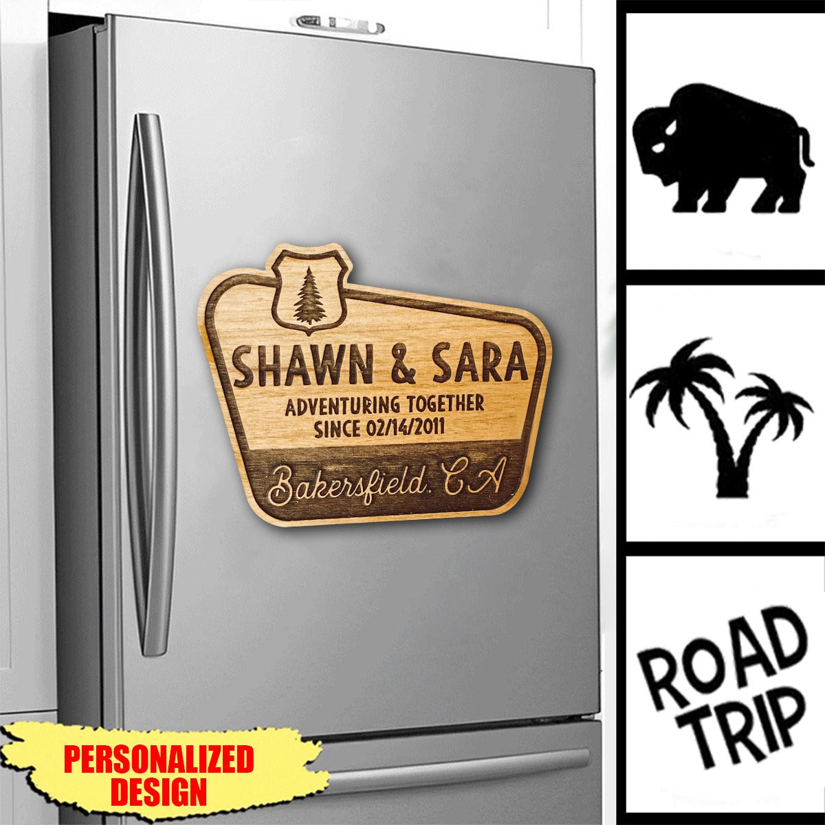 Personalized Couple Adventure Together Wooden Fridge Magnet