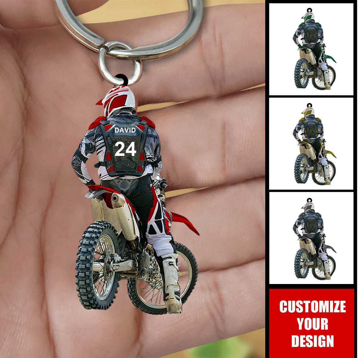 Personalized Motocross Dirt Bike Keychain - Gift for Biker Racer Motocross Racing