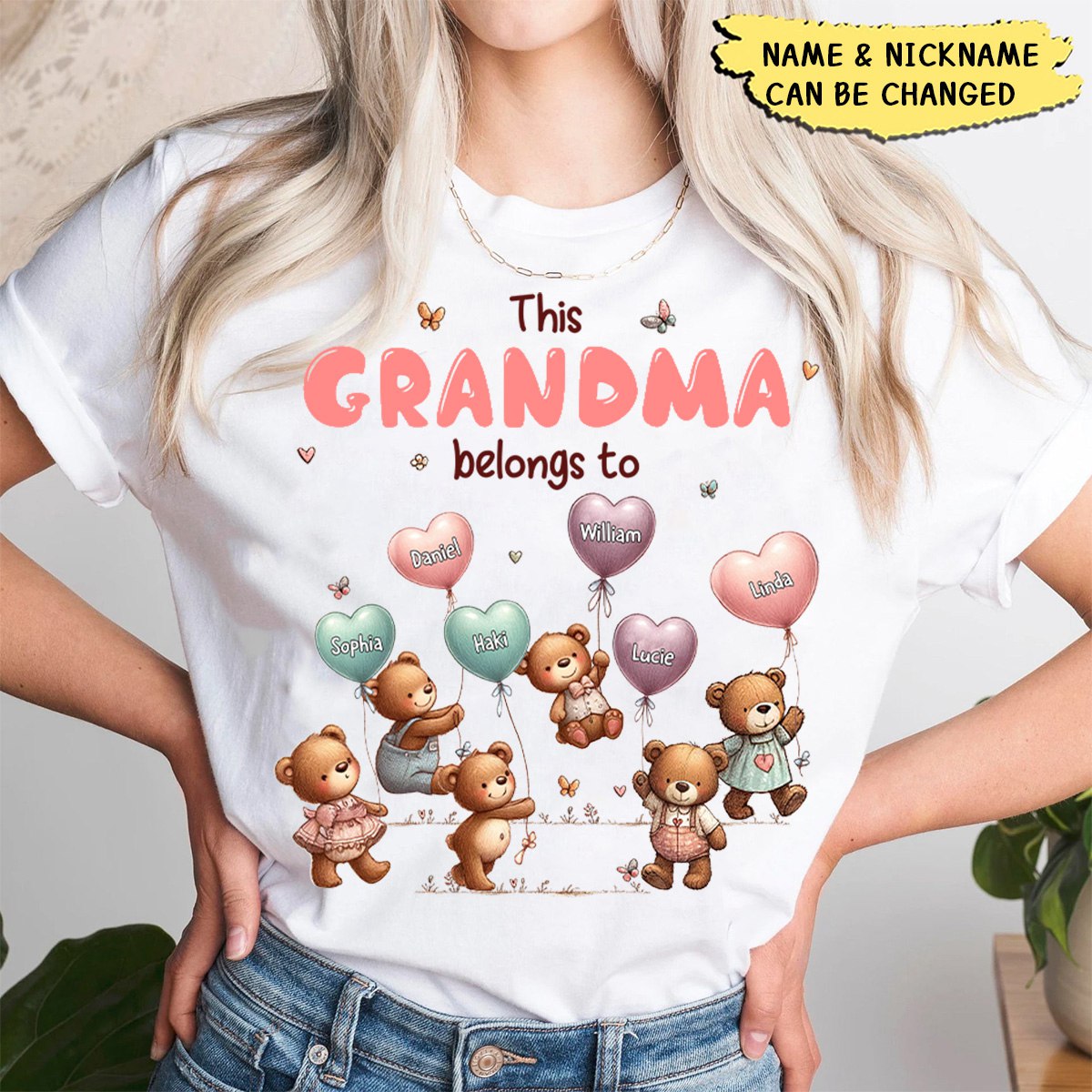 This Grandma belongs to Cute Balloon Bear Personalized White T-shirt