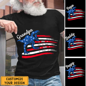 Gift For Dinosaur Grandpa Saurus July 4th USA Flag Star Stripe Personalized T-shirt