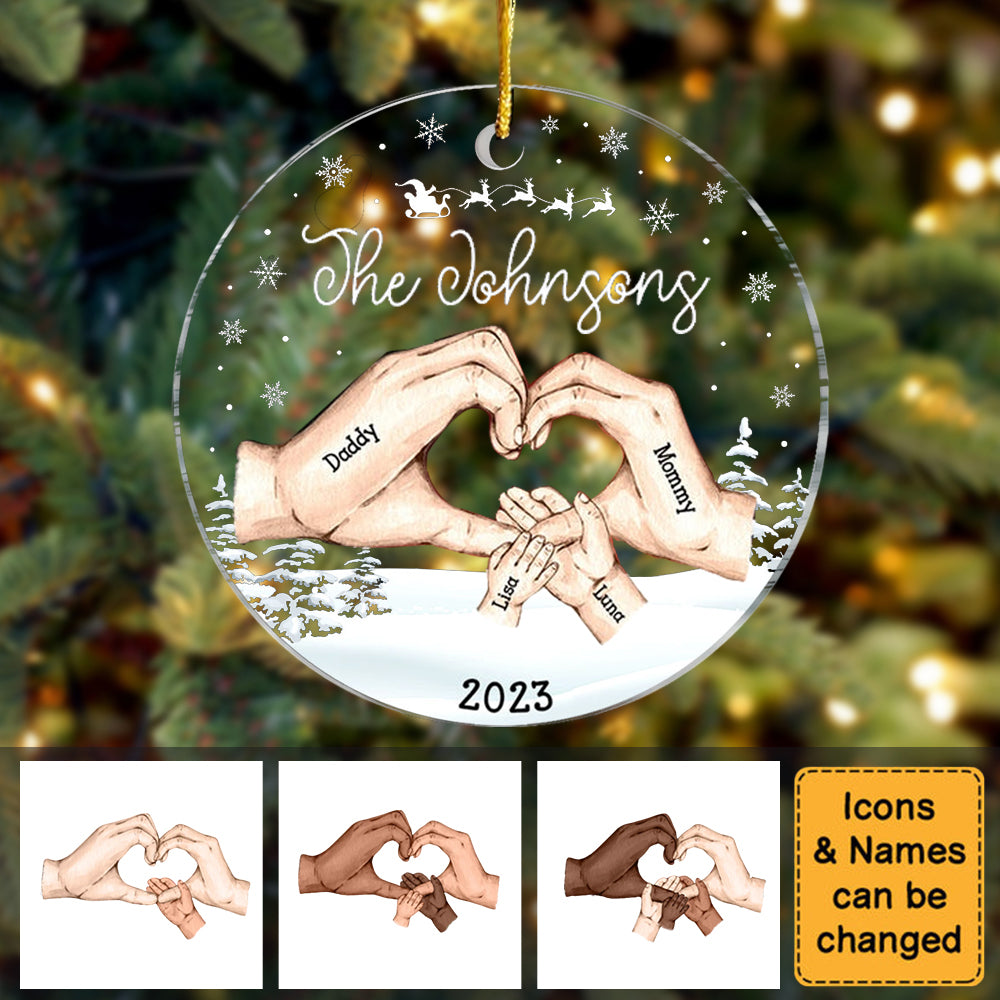 Personalized Family Hands Christmas Circle Ornament