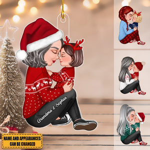 Christmas Tree Personalized Ornament - Grandma Mom Hugging Kissing Kids