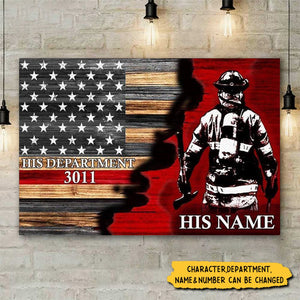 Half Thin Blue and Red Line Flag Personalized Police Officer and Firefighter Canvas