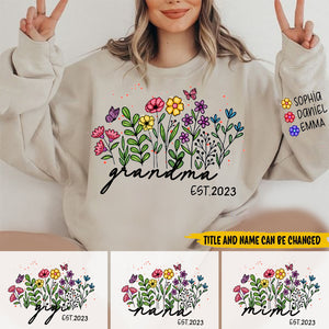 Personalized Wildflower Grandma Est Year and Kids Sweatshirt