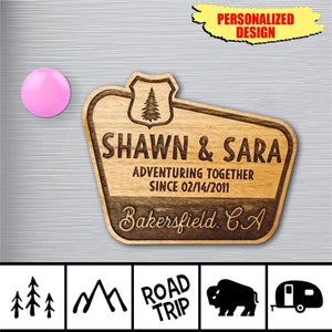 Personalized Couple Adventure Together Wooden Fridge Magnet