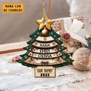 Unique Christmas Family Pine Tree, Our Family 2023 Personalized Ornament