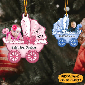 Baby On Carriage Christmas Personalized Custom Photo and Shaped Ornament