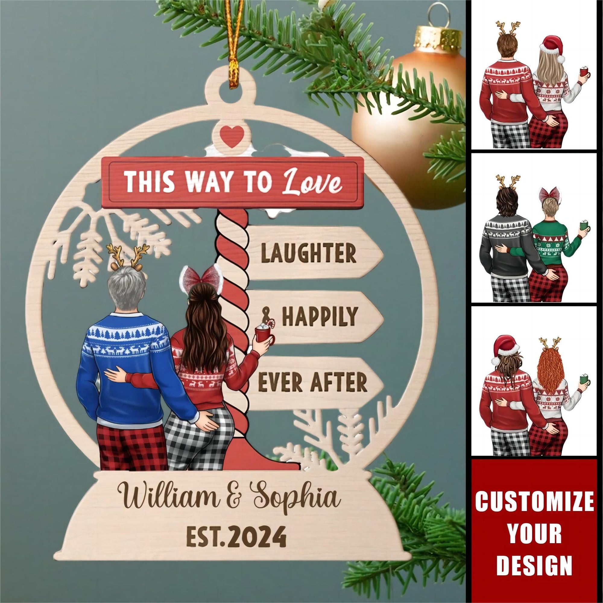 Christmas This Way To Love - Personalized Wooden Cutout Ornament