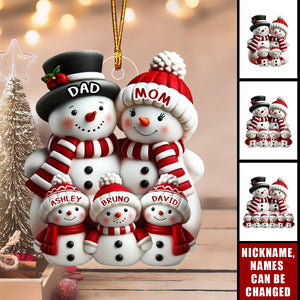 3D Effect Cute Snowman Family Christmas Decor Personalized Acrylic Ornament