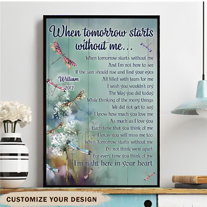 When Tomorrow Starts Without Me Canvas, Memorial Canvas, Poem Canvas, Dragonfly Canvas