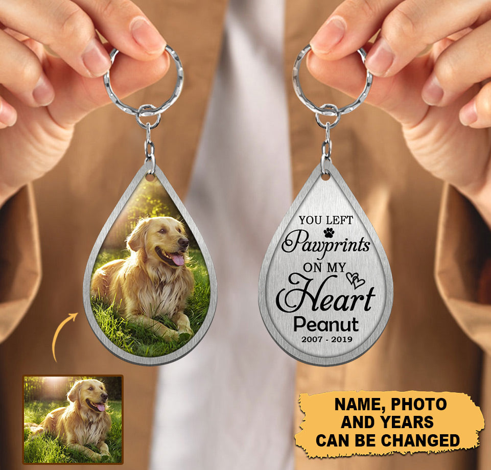 Memorial Upload Image Gift For Pet Lovers, You Left Pawprints On My Heart Personalized Keychain