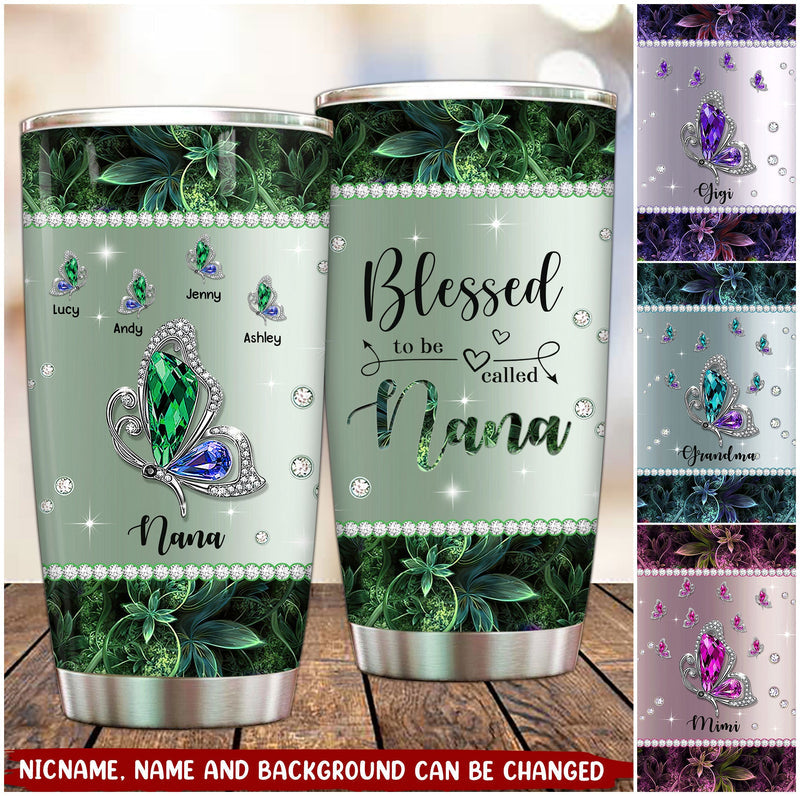 Glitter Butterfly Grandma- Mom With Little Kids, Blessed To Be Called Nana Personalized Glitter Tumbler