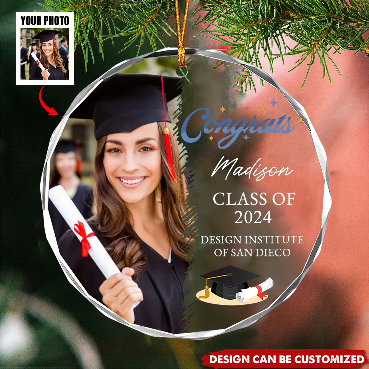 Personalized Congrats Graduation Photo Ornament, Class of 2024 2025 Ornament