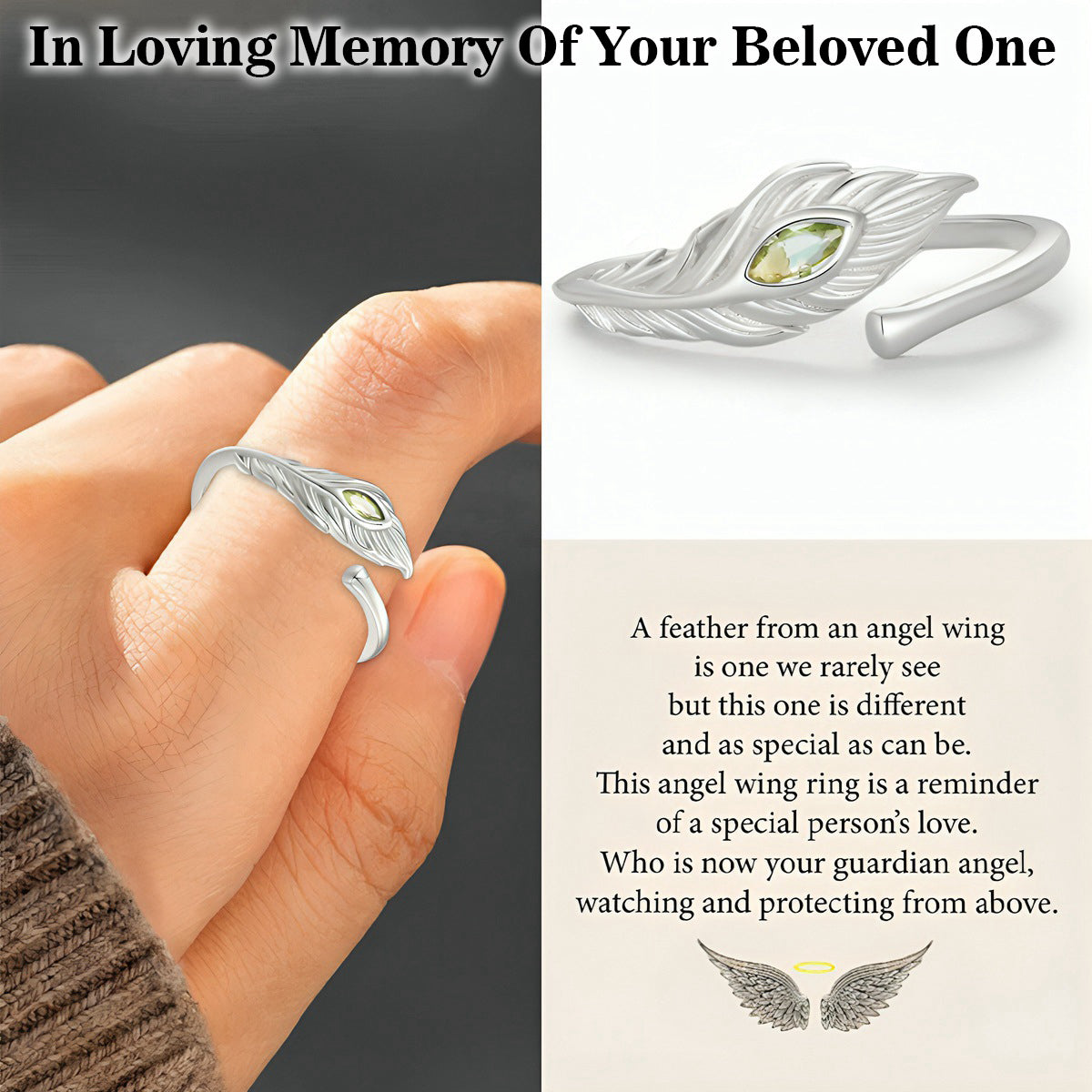 Memorial Feather Sterling Silver Ring - A Feather From an Angel Wing