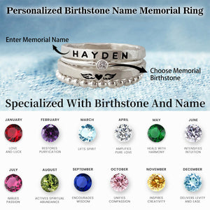 Personalized Birthstone Ring with Name - Angel Wings Memorial Gift