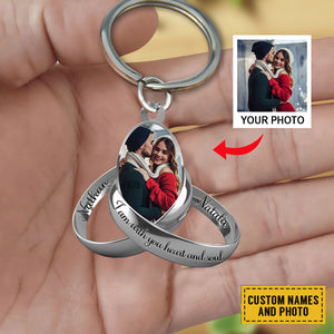 PERSONALIZED PHOTO COUPLE SILVER RINGS ACRYLIC KEYCHAIN