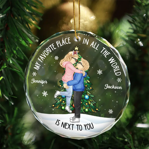 Christmas Couple Kissing My Favorite Place In All The World - Personalized Circle Ornament