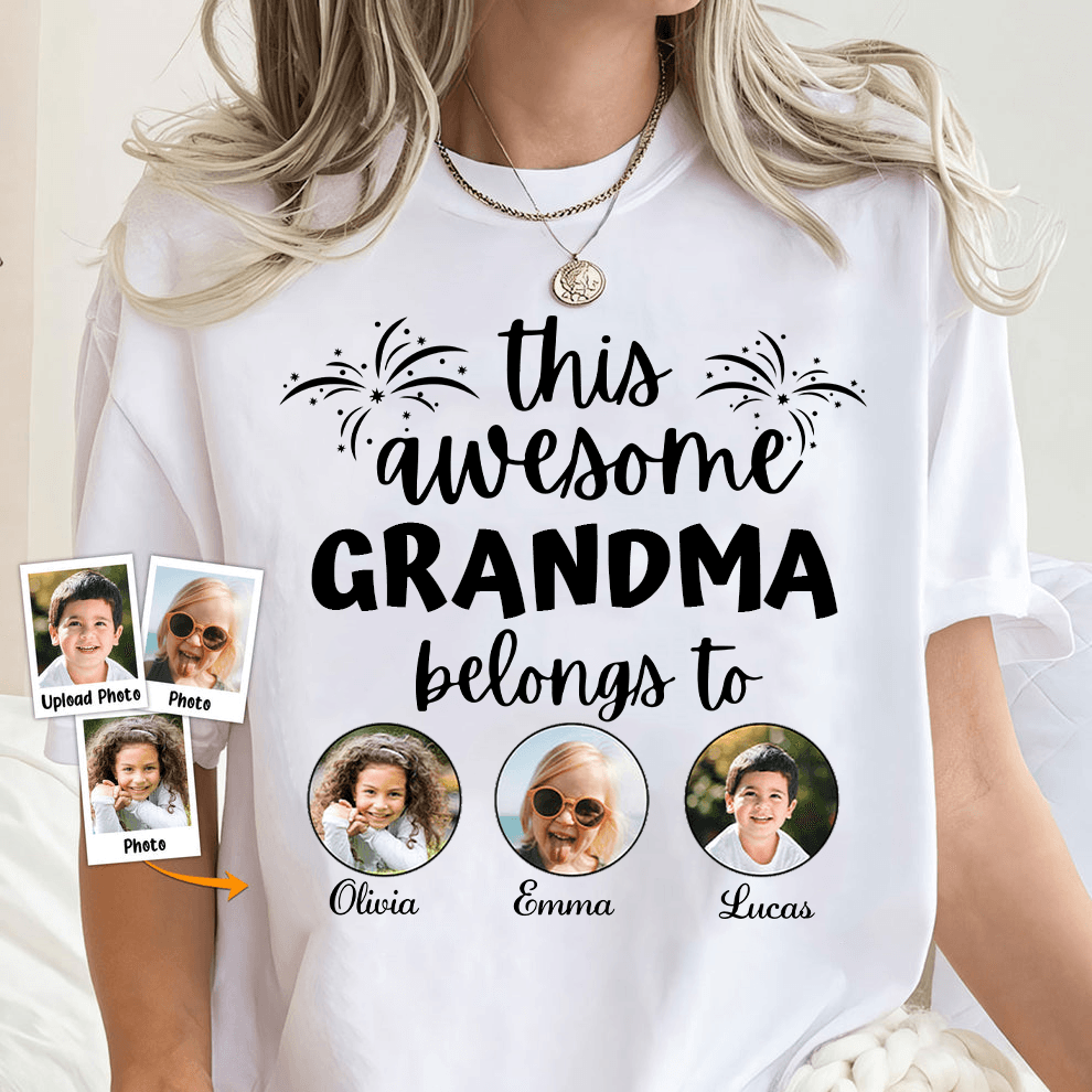 Custom Photo This Awesome Grandma Belongs To - Personalized Custom T Shirt