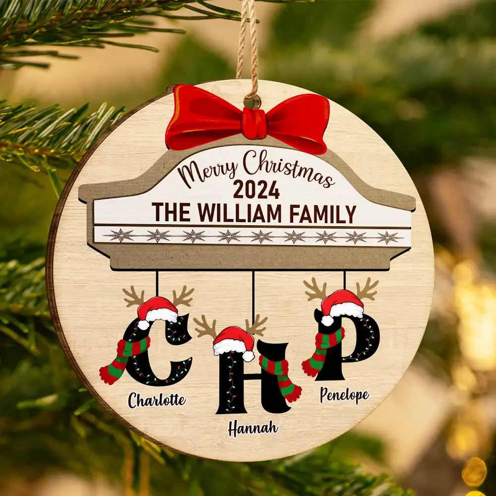 Family First Letter Name Monogram - Personalized Custom Shaped Wooden Ornament