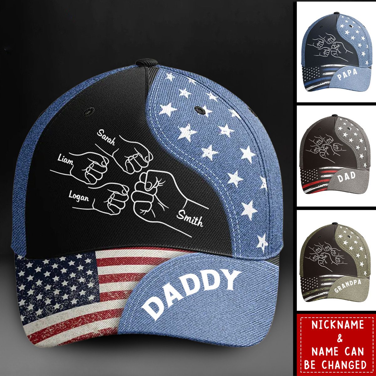 Leather Pattern Grandpa Papa Daddy Fist Bump Personalized Cap